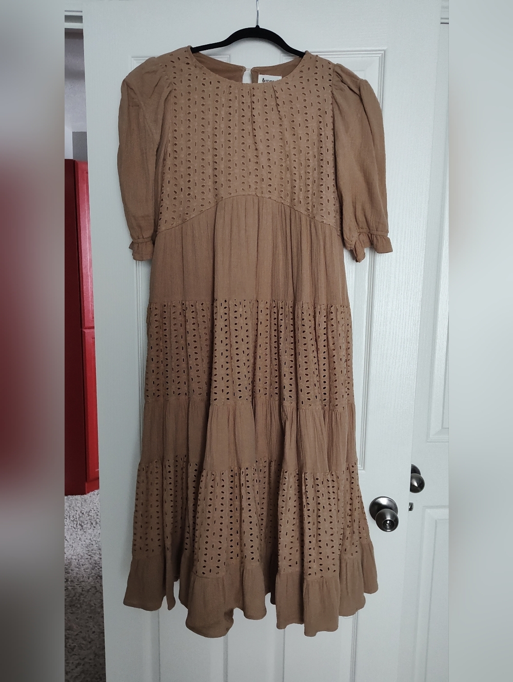 Piper & Scoot Women's Eyelet Tiered Maxi Dress - Tan